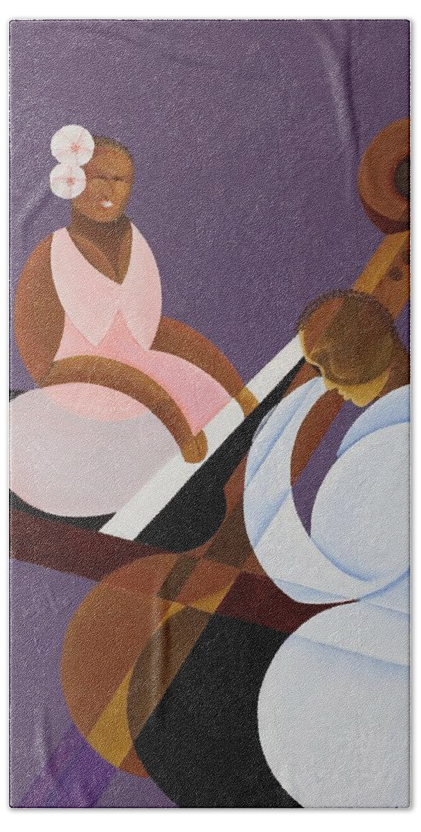 Lavender Jazz Bath Towel featuring the painting Lavender Jazz by Kaaria Mucherera