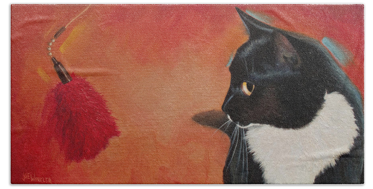 Cat Bath Towel featuring the painting Mesmerized by Joe Winkler