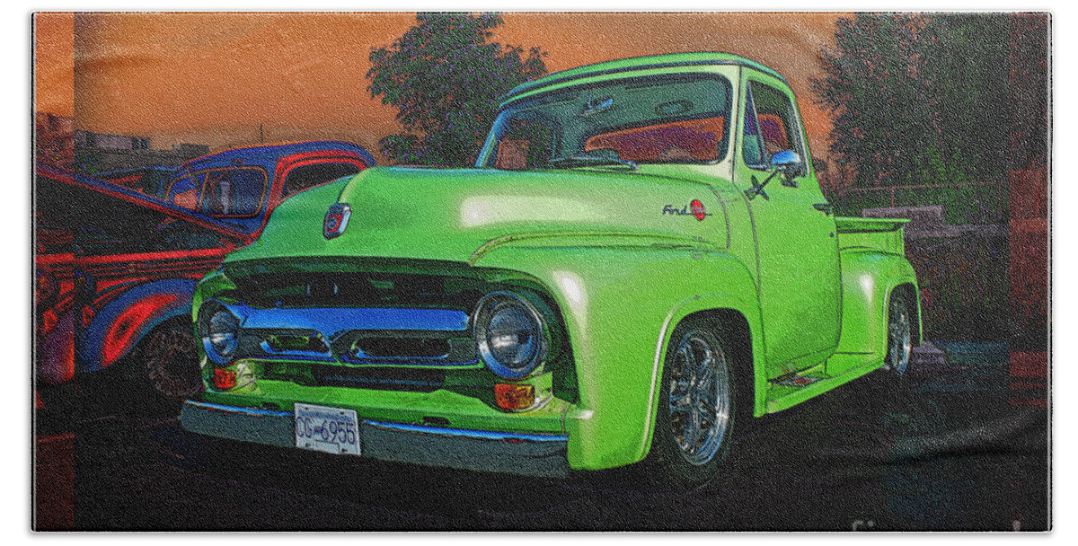 Cars Bath Sheet featuring the photograph Lime Green Pick up by Randy Harris