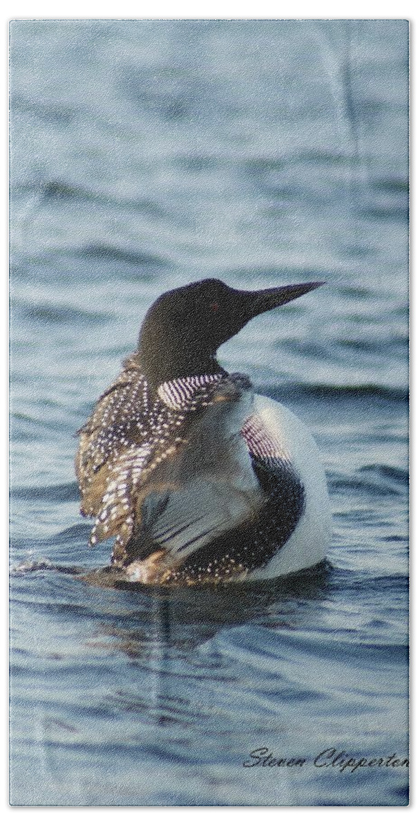 Wildlife Hand Towel featuring the photograph Loon Dance 1 by Steven Clipperton