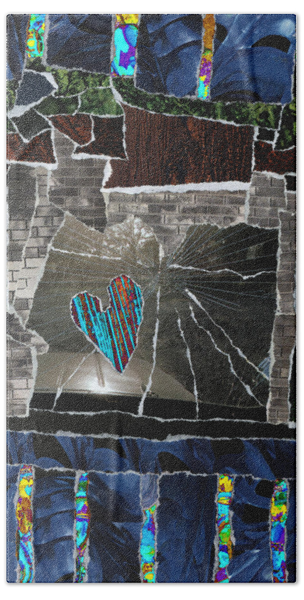 Kenneth James Bath Towel featuring the mixed media Love Hitting A Shattered Life by Kenneth James