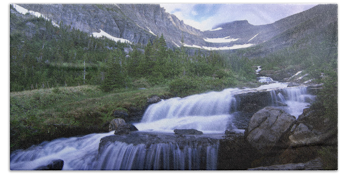 00174863 Bath Towel featuring the photograph Lunch Creek Cascades Glacier National by Tim Fitzharris