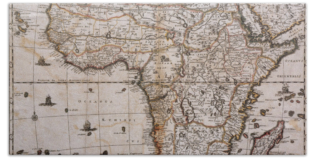 Map Bath Towel featuring the photograph Map Of Africa, 1688 by Photo Researchers