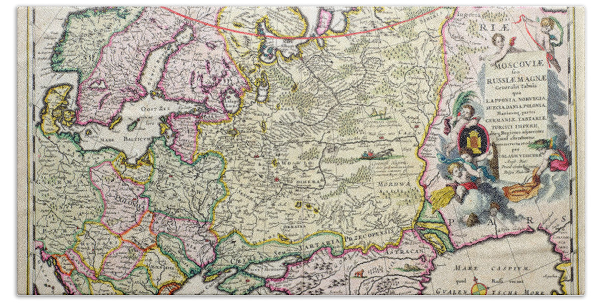 Maps Hand Towel featuring the drawing Map of Asia Minor by Nicolaes Visscher