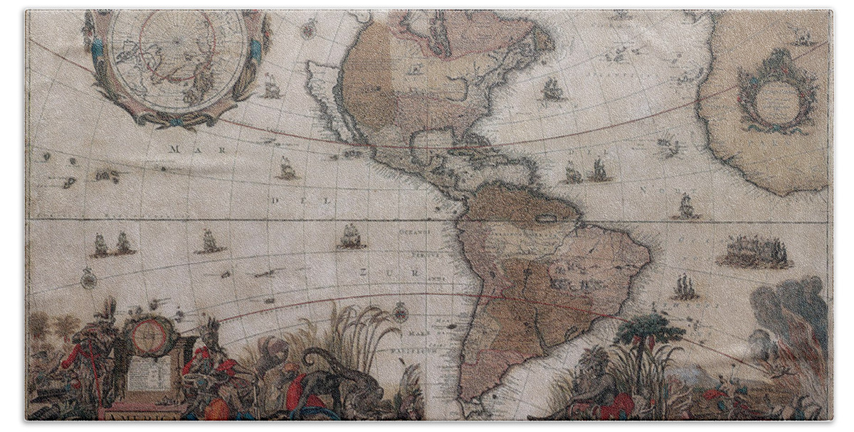 History Bath Towel featuring the photograph Map Of The Americas Circa 1680 by Photo Researchers