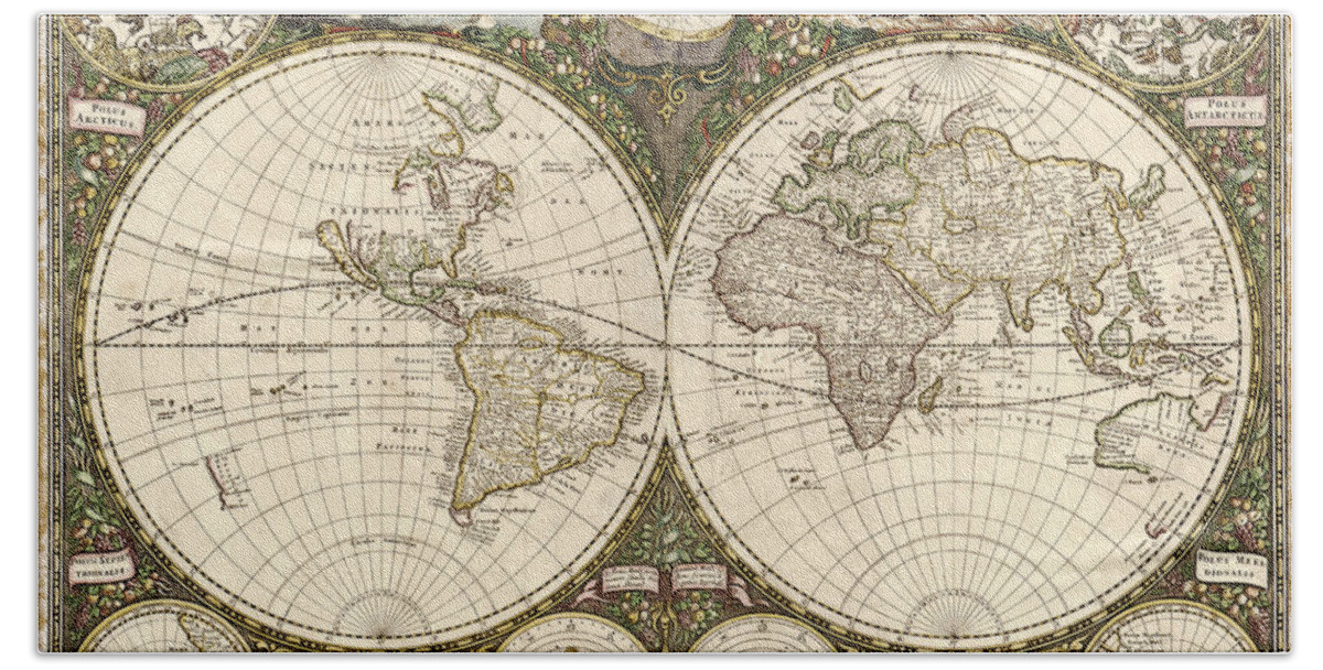 1600s Bath Towel featuring the photograph Map Of The World, 1660 by Photo Researchers