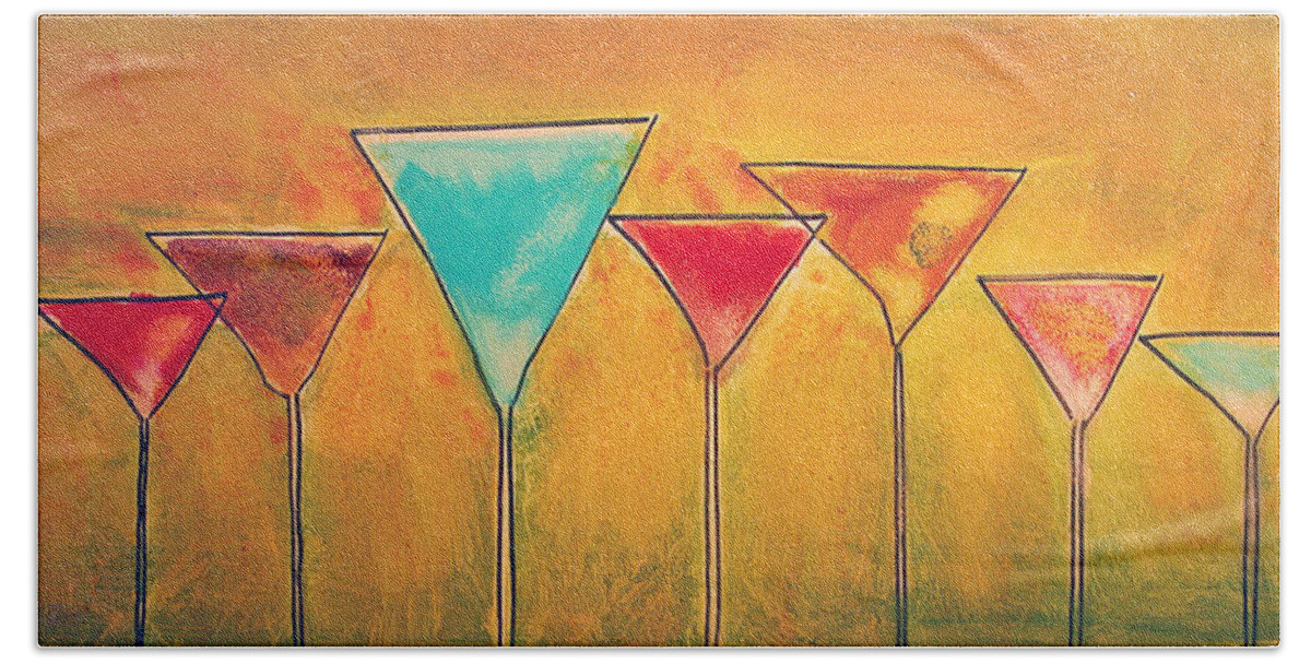 Martini Paintings Bath Towel featuring the painting Martini Party by Rhodes Rumsey