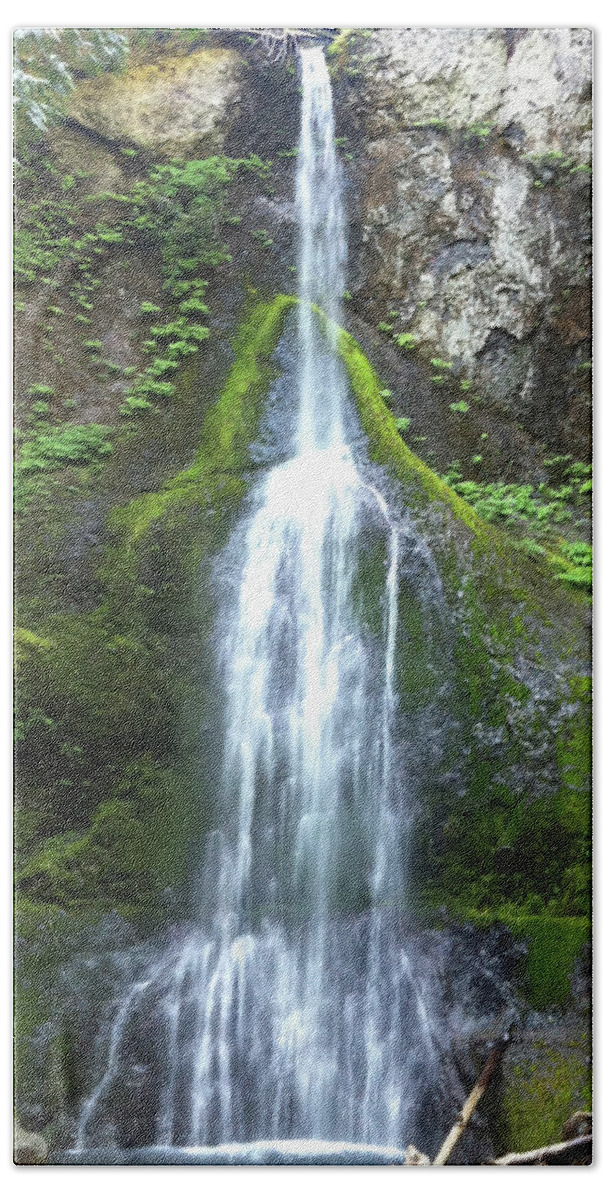 Waterfall Hand Towel featuring the photograph Marymere Falls by Alison Stein