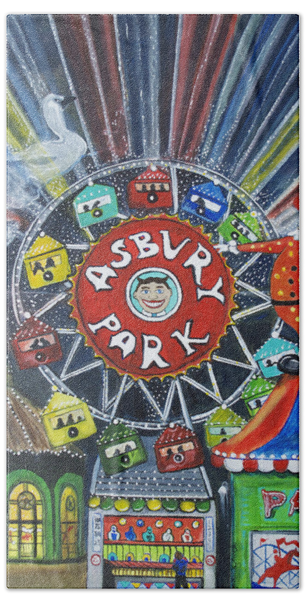 Asbury Park Bath Towel featuring the painting Memories of Asbury Park by Patricia Arroyo