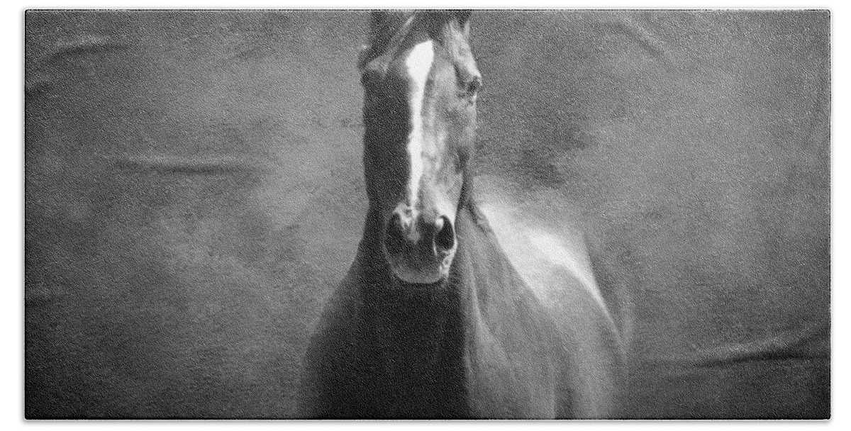 Horse Bath Towel featuring the photograph Misty in the Moonlight BW by David Dehner