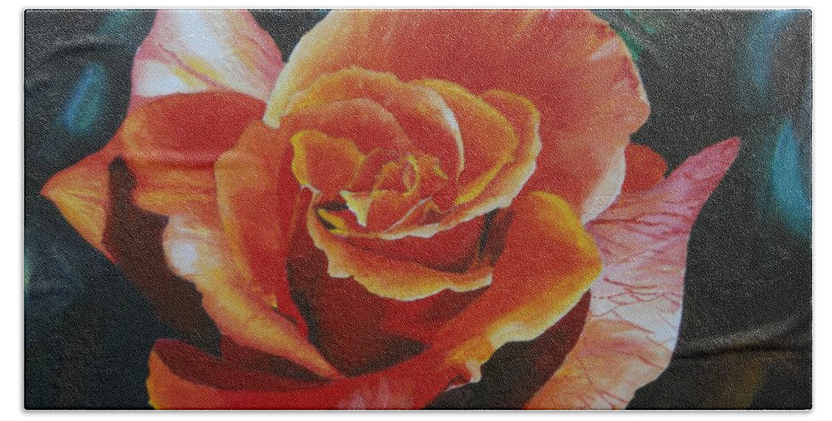Mojabe Bath Towel featuring the painting Mojabe Rose by Yenni Harrison