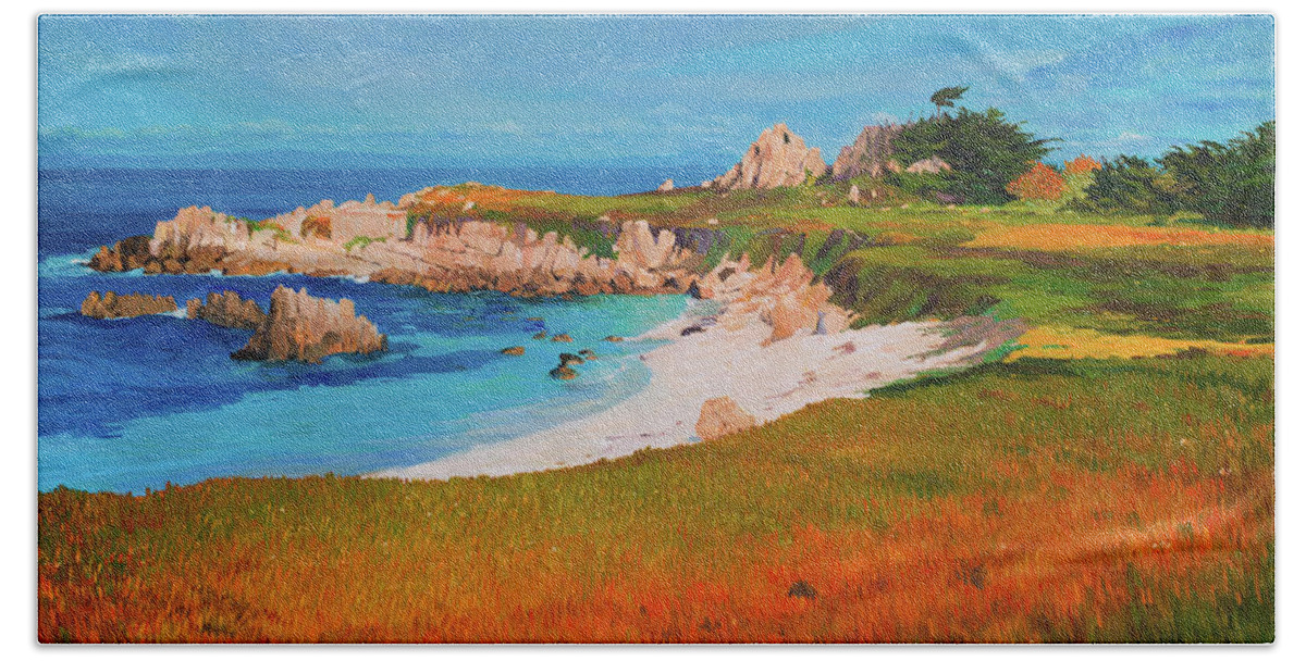 California Hand Towel featuring the painting Monterey Peninsula by Judith Barath