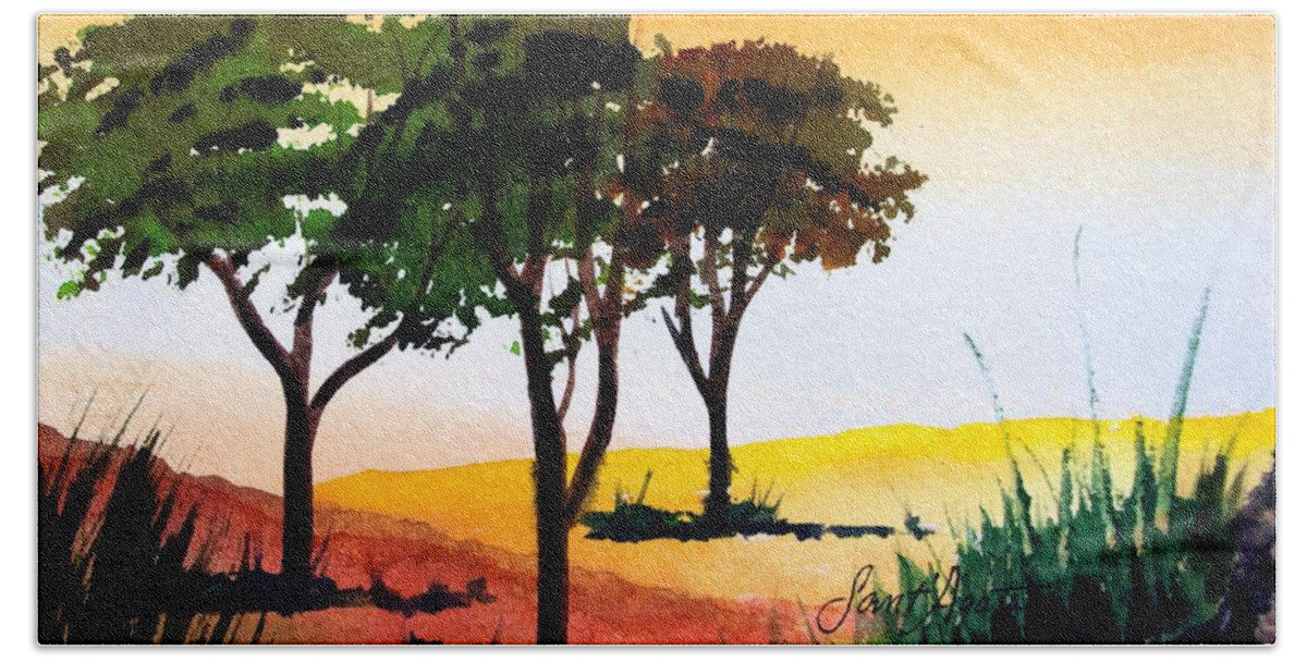 Trees Hand Towel featuring the painting Morning Light by Frank SantAgata