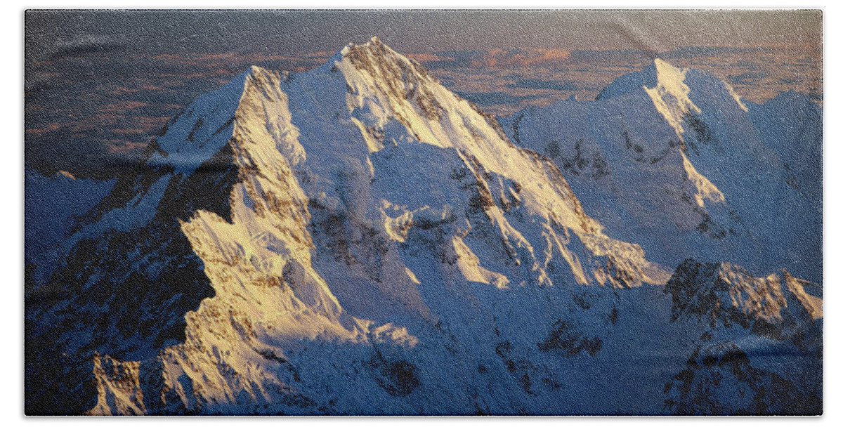 Aerial View Bath Towel featuring the photograph Mt Cook Or Aoraki And Mt Tasman, Aerial by Colin Monteath