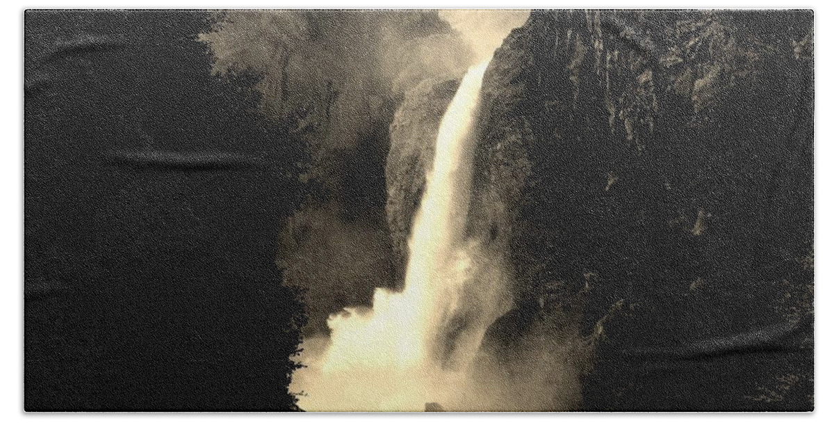 Sepia Bath Towel featuring the photograph Mystery Falls by Ellen Heaverlo