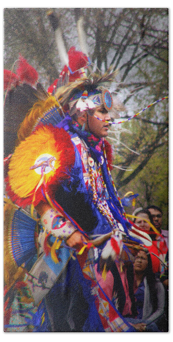 Jingle Dance Hand Towel featuring the photograph Native American Dancer One by Nancy Griswold