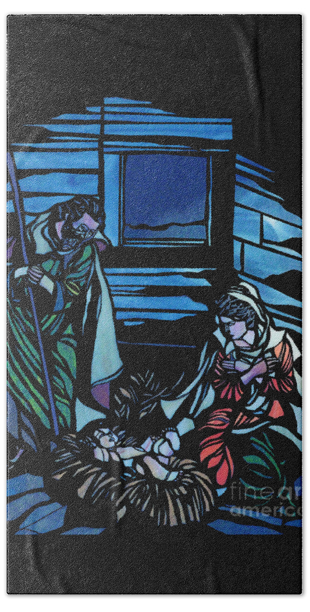 Nativity Stained Glass Hand Towel featuring the painting Nativity Stained Glass by Two Hivelys