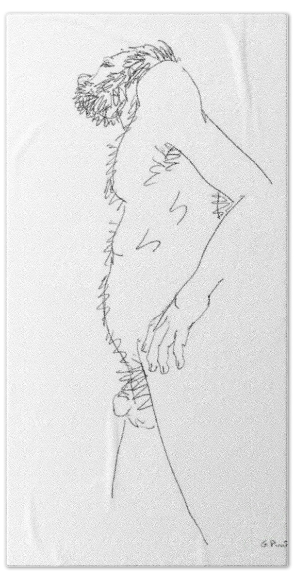 Male Bath Towel featuring the drawing Nude Male Drawings 6 by Gordon Punt