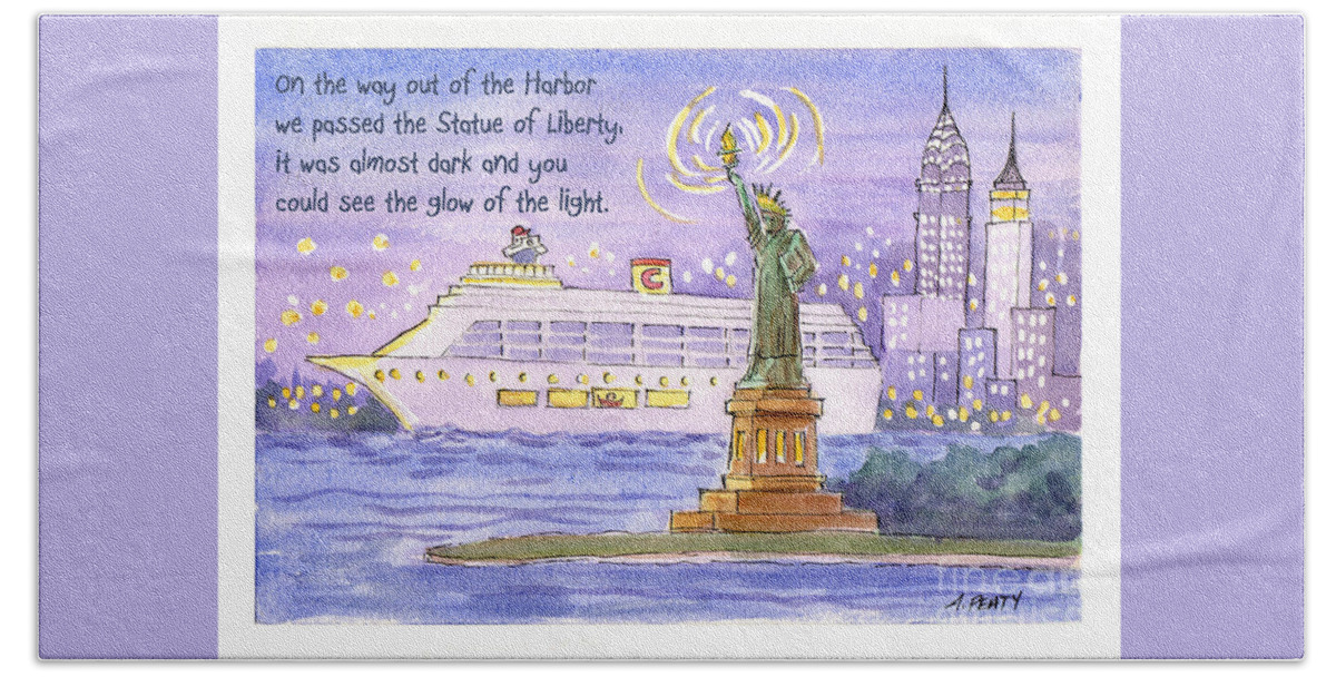 New York Bath Towel featuring the painting NYC Harbor Cruise by Audrey Peaty
