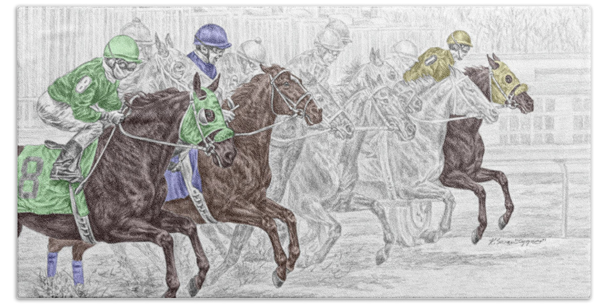 Tb Hand Towel featuring the drawing Odds Are - Tb Horse Racing Print color tinted by Kelli Swan