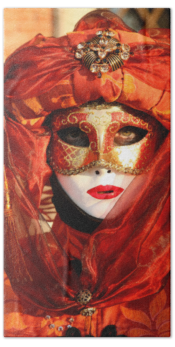 Venice Carnival Bath Towel featuring the photograph Orange Arab Portrait by Donna Corless