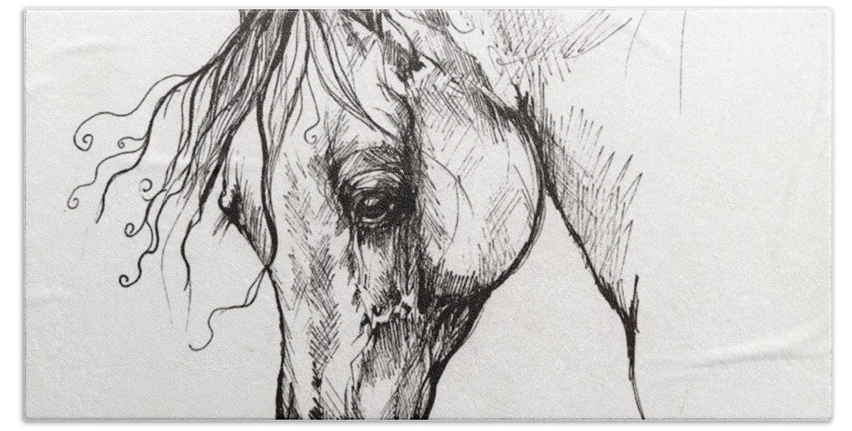 Horse Hand Towel featuring the drawing Ostragon polish arabian horse 1 by Ang El