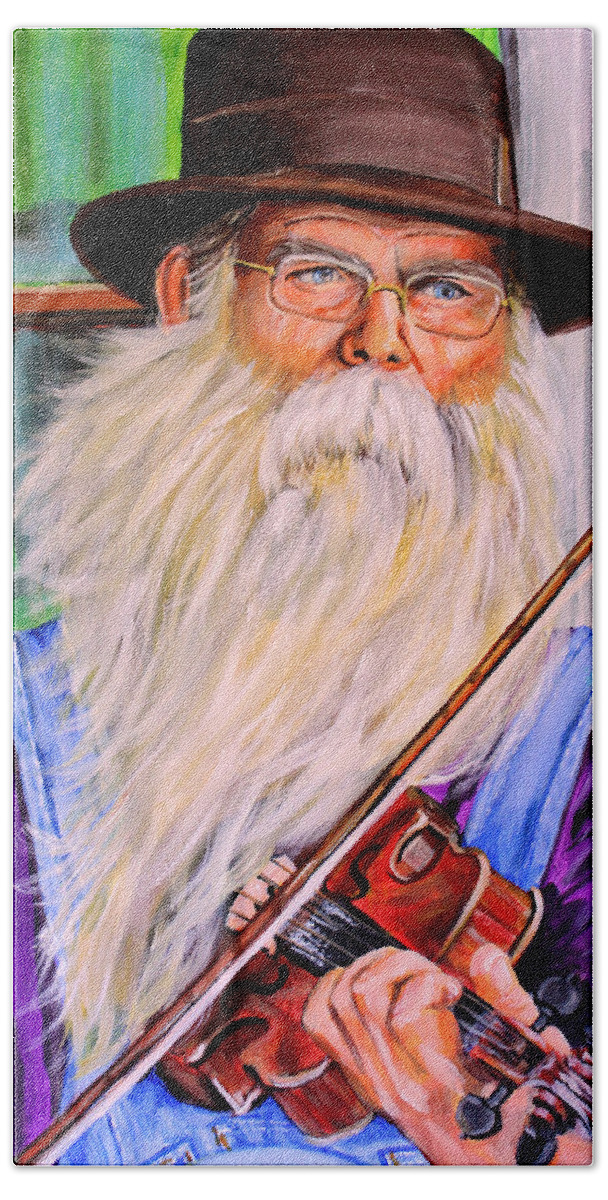 Fiddle Bath Towel featuring the painting Ozarks Fiddle Player by Karl Wagner