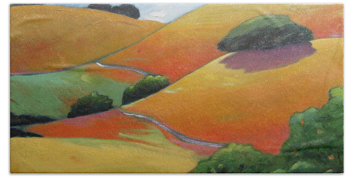 Hills Hand Towel featuring the painting Path Running Through by Gary Coleman