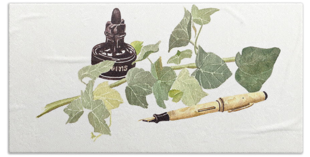 Ink Hand Towel featuring the painting Pen Ink and Ivy by Frank SantAgata