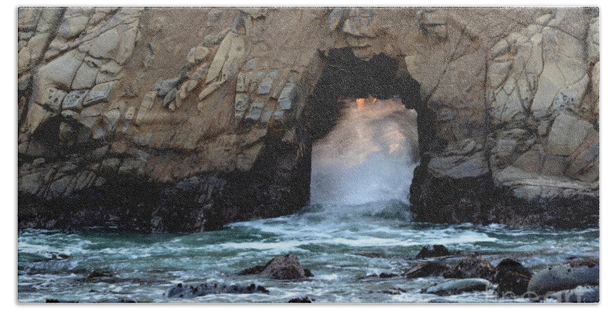 Pfeiffer Rock Hand Towel featuring the photograph Pfeiffer Rock Big Sur 2 by Bob Christopher