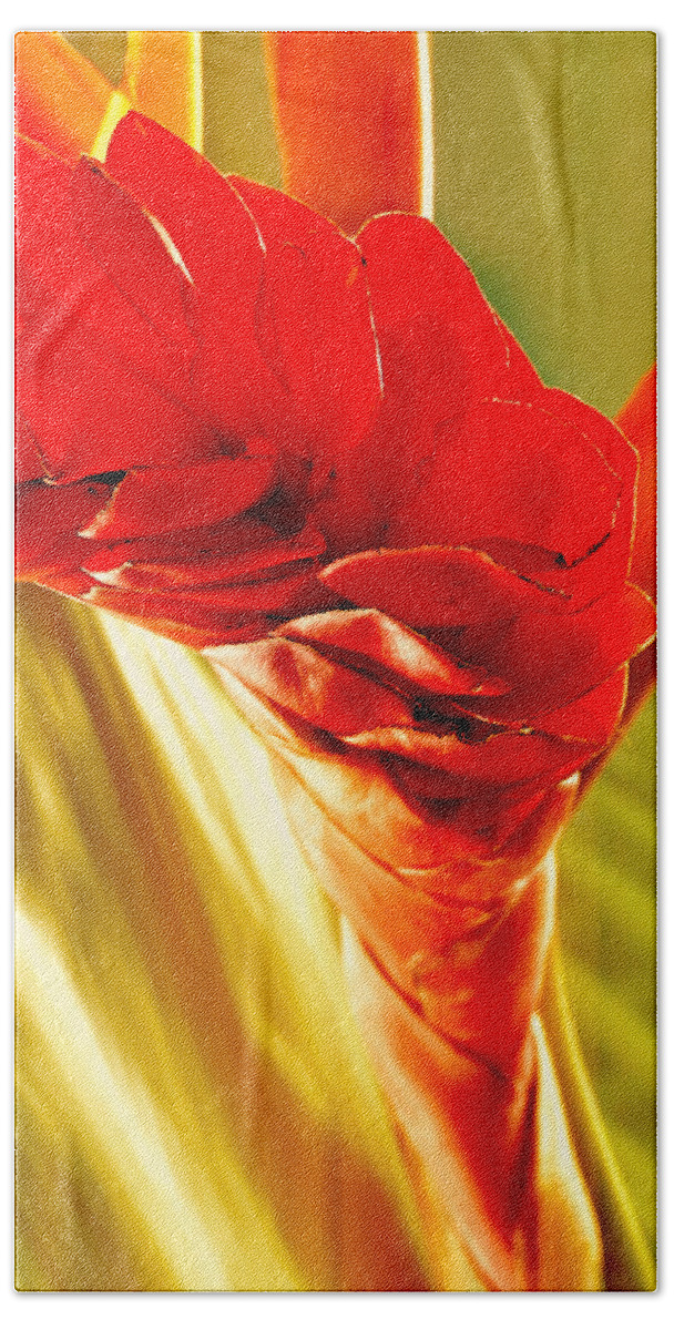 Flowers Bath Towel featuring the photograph Photograph of a Red Ginger Flower by Perla Copernik
