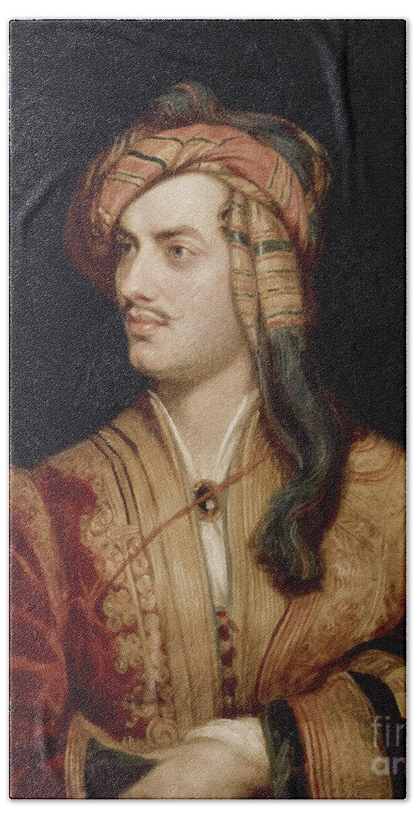 Orientalist; Turban; Moustache; Balkan; Costume; Male; Romantic; Poet; Arnaout; Crt; Dgt; Lord Hand Towel featuring the painting Portrait of George Gordon by Thomas Phillips