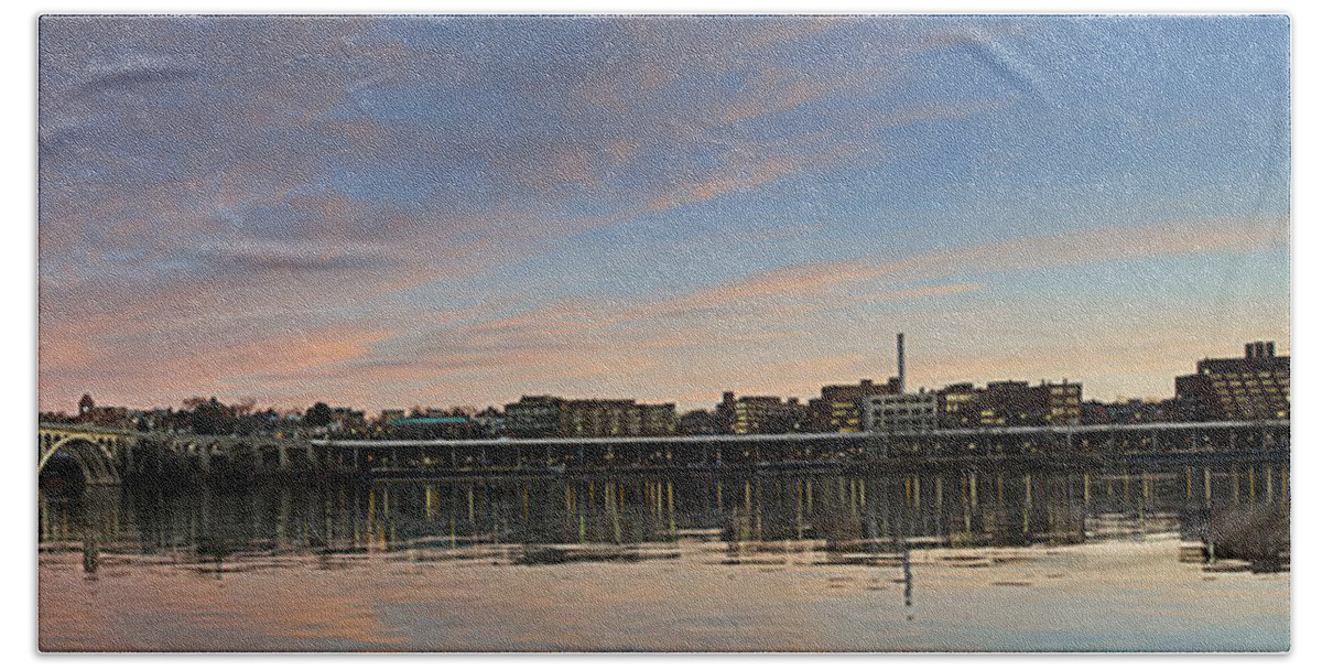 key Bridge Hand Towel featuring the photograph Potomac River Panorama - Washington DC by Brendan Reals