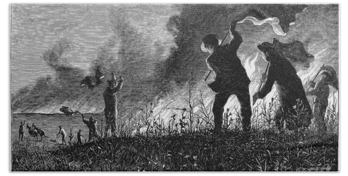 1874 Hand Towel featuring the photograph Prairie Fire, 1874 by Granger