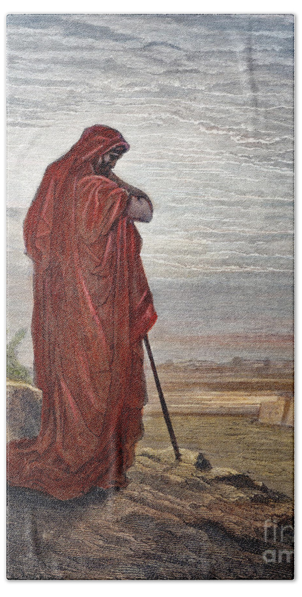 Amos Bath Towel featuring the drawing Prophet Amos #1 by Gustave Dore