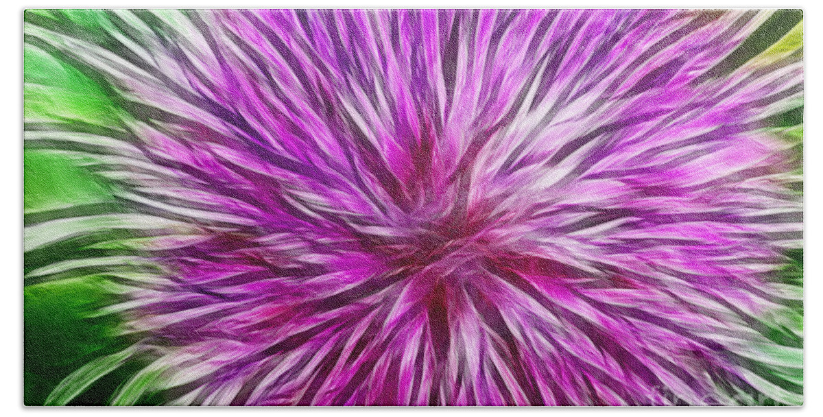 Fine Art Bath Towel featuring the photograph Purple Flower Fractal by Donna Greene