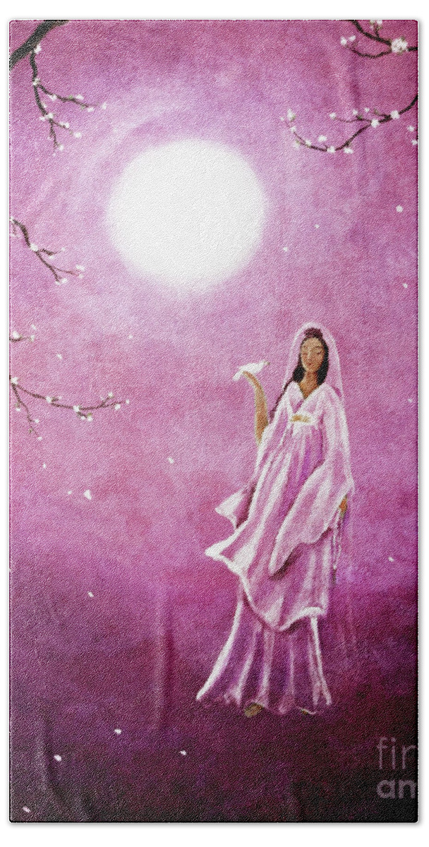 Quan Yin Bath Towel featuring the digital art Quan Yin in the Rosy Dawn by Laura Iverson