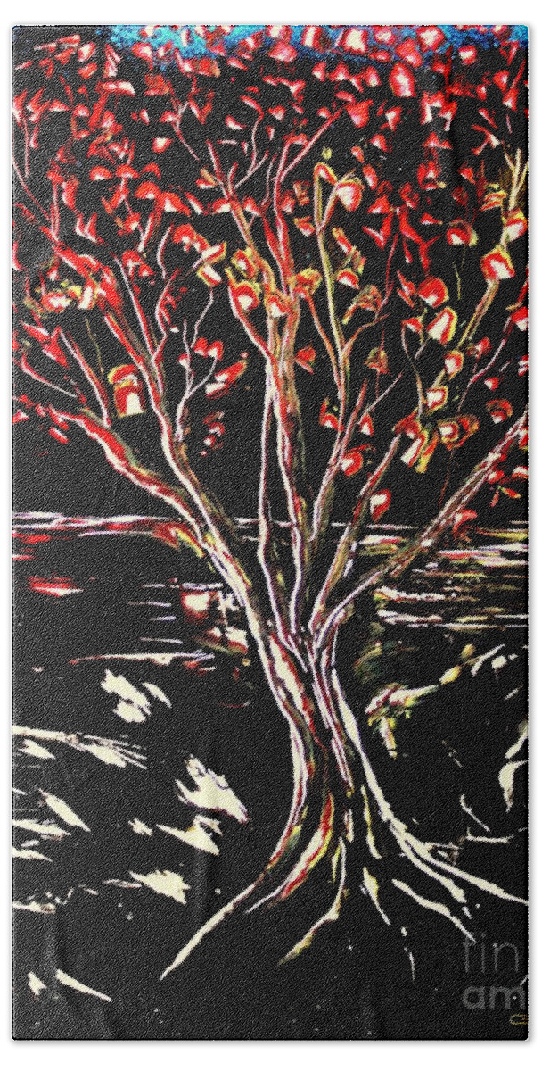 Painting Hand Towel featuring the painting Red Leaf by Greg Moores