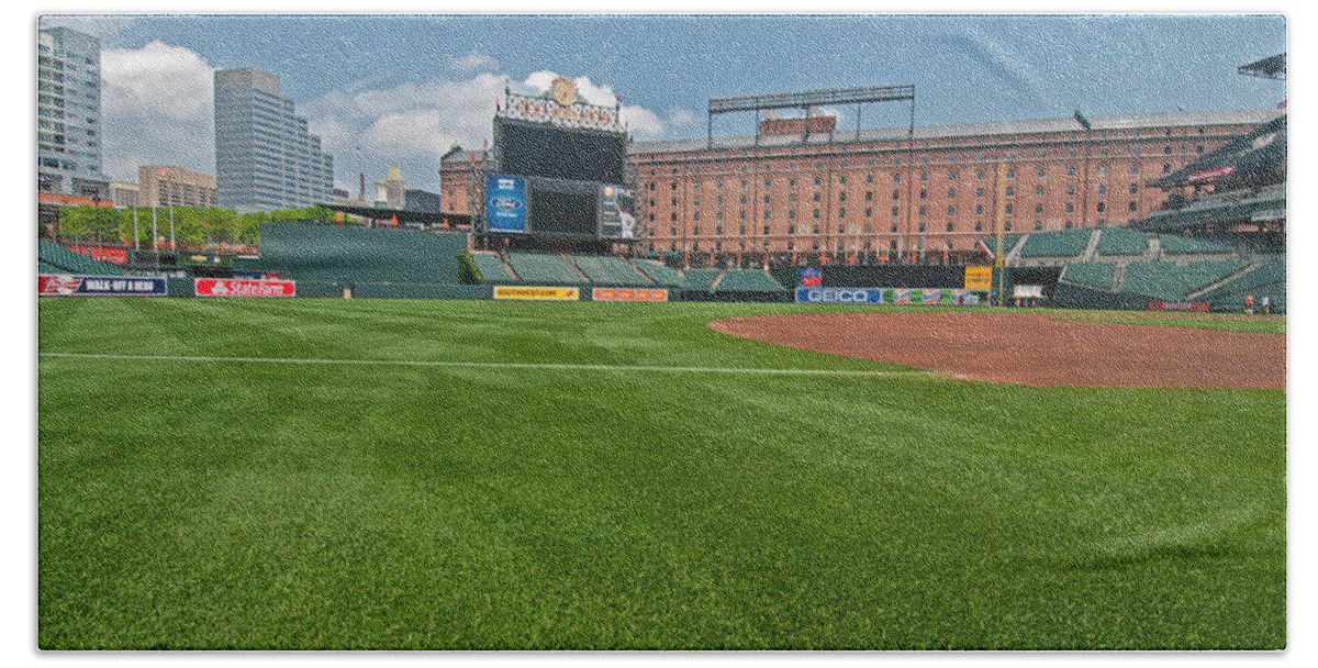Oriole Park Hand Towel featuring the photograph Right Field at Oriole Park at Camden Yard by Paul Mangold