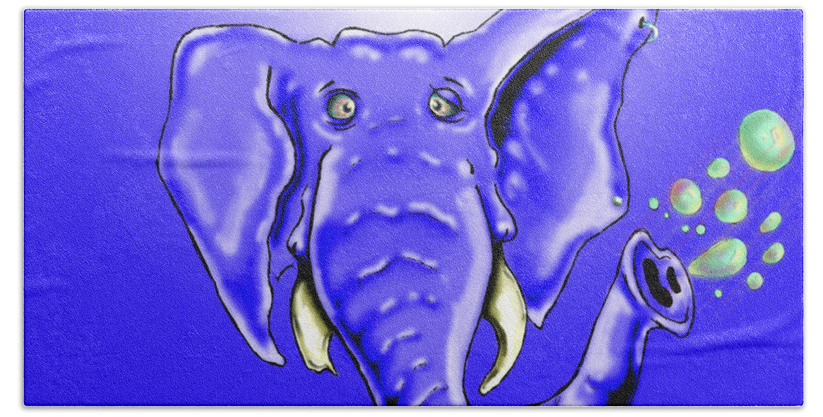 Elephant Bath Towel featuring the drawing Ringo Party Animal Blue by Adam Vance