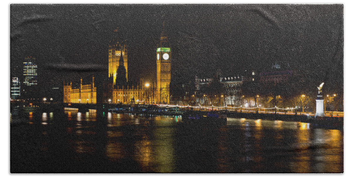 London Bath Sheet featuring the photograph River Thames and Westminster Night view by David Pyatt