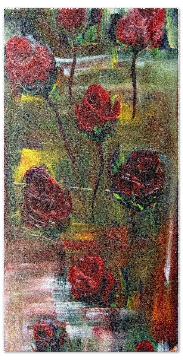 Petal Bath Towel featuring the painting Roses Free by Kathy Sheeran