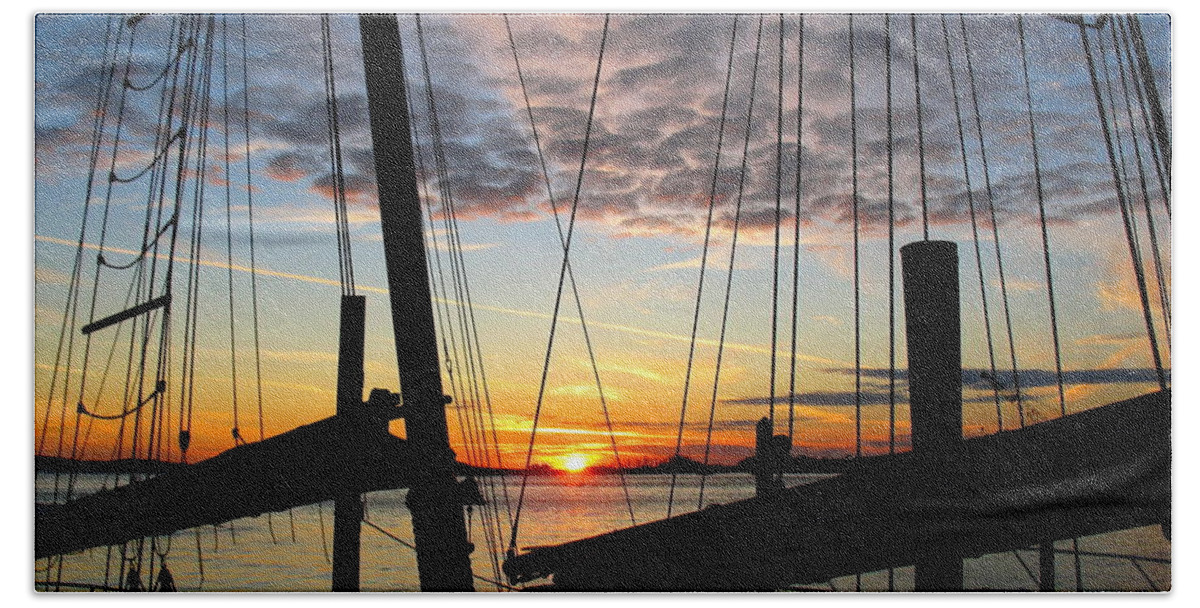 Destin Hand Towel featuring the photograph Sail At Sunset by Larry Beat