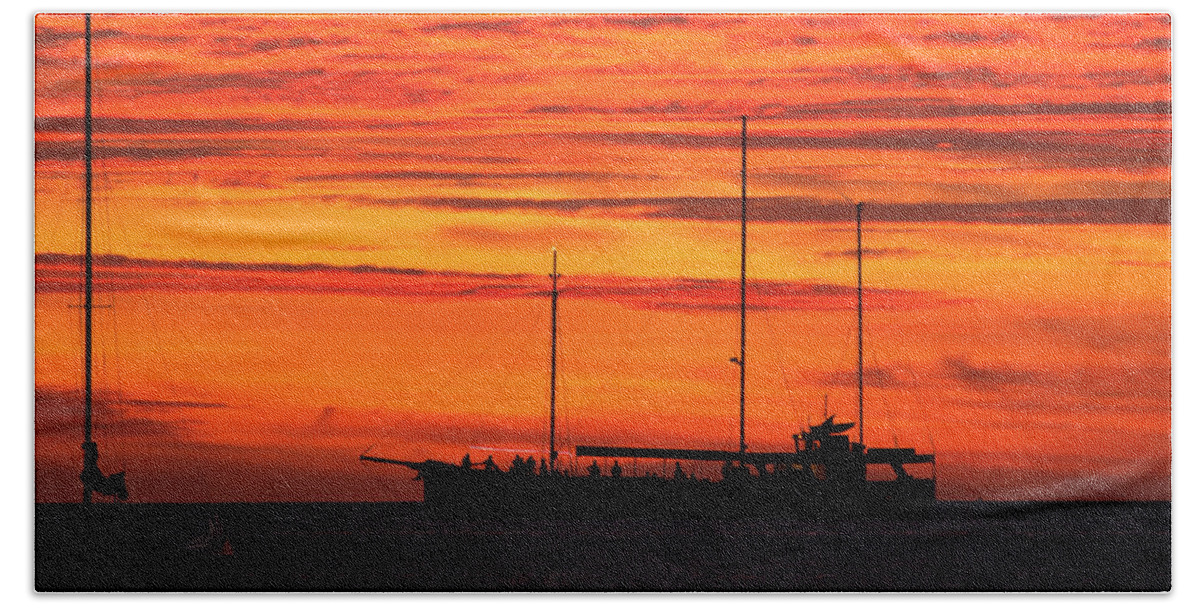 Ship Hand Towel featuring the photograph Sailing Sunset by Douglas Barnard