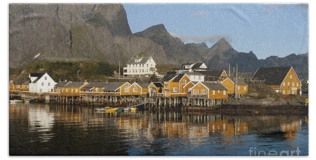 Norway Bath Towel featuring the photograph Sakrisoy Fishermen's Village by Heiko Koehrer-Wagner