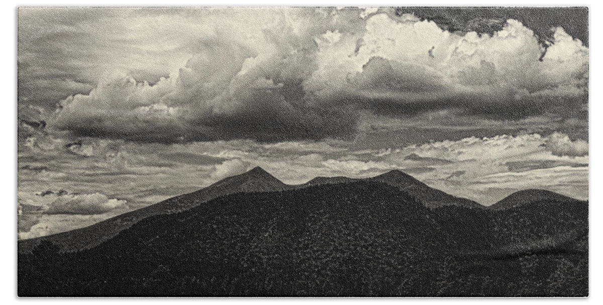 Flagstaff Bath Towel featuring the photograph San Francisco Peaks in Black and White by Joshua House