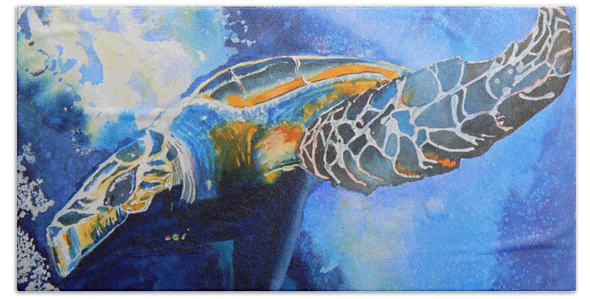 Save The Turtles Hand Towel featuring the painting Save the Turtles by Warren Thompson
