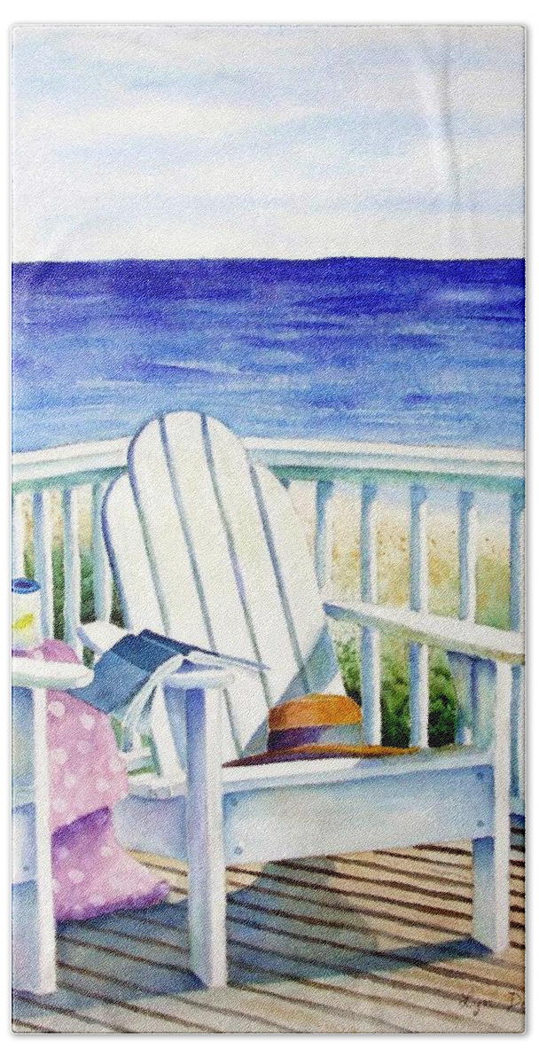 Seascape Hand Towel featuring the painting Seaside Serenity by Lyn DeLano