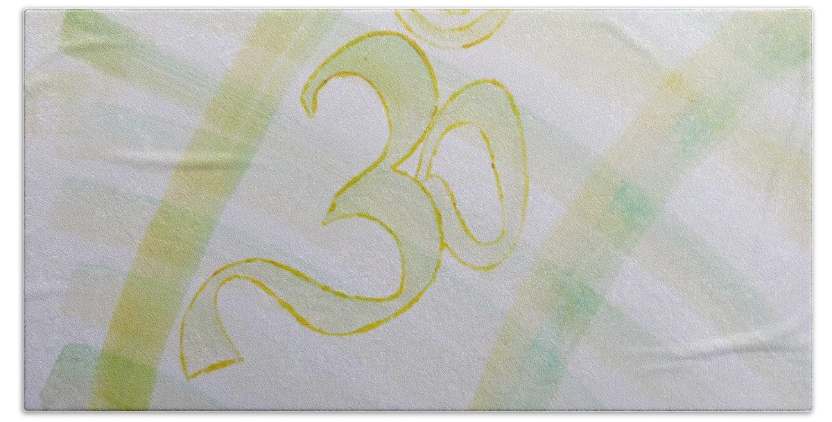 The Serene Aum Bath Towel featuring the painting Serenity by Sonali Gangane