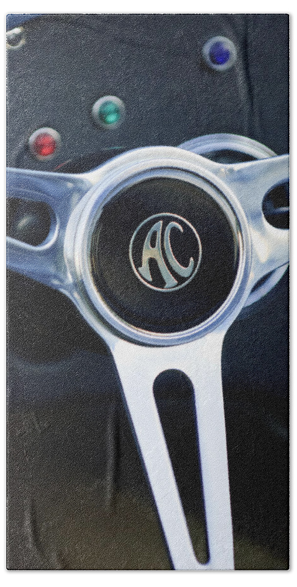 Shelby Ac Cobra Bath Towel featuring the photograph Shelby AC Cobra Steering Wheel 4 by Jill Reger